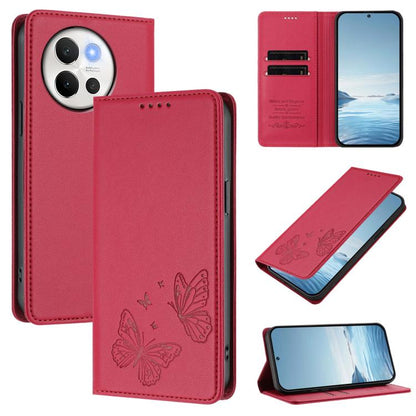 Strong Magnetic Dual Butterfly RFID Vegan Leather Phone Case, For vivo V40 Lite 5G / V30e 5G Global, For vivo iQOO Z9x