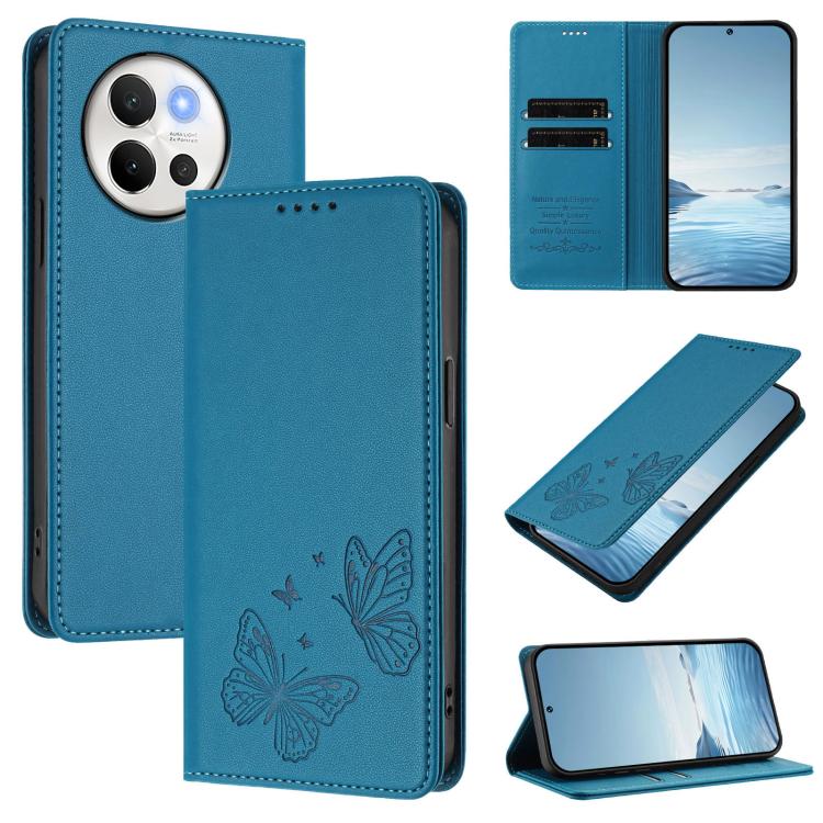 Strong Magnetic Dual Butterfly RFID Vegan Leather Phone Case, For vivo V40 Lite 5G / V30e 5G Global, For vivo iQOO Z9x