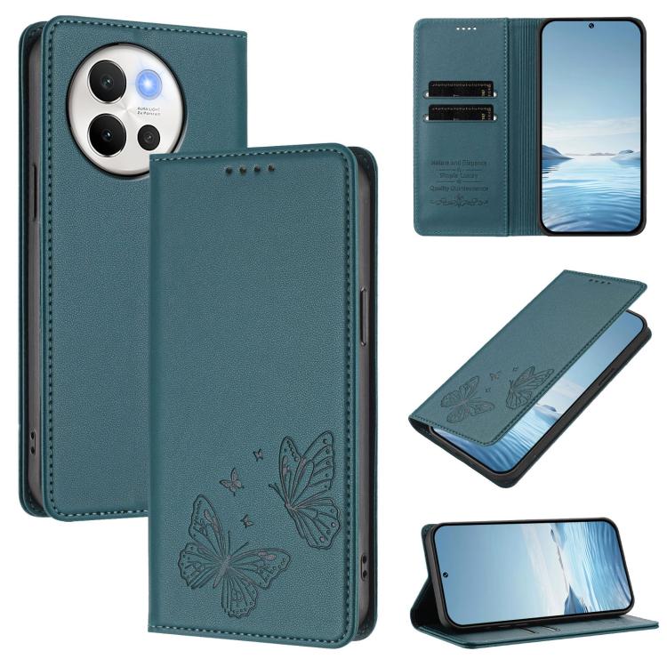 Strong Magnetic Dual Butterfly RFID Vegan Leather Phone Case, For vivo V40 Lite 5G / V30e 5G Global, For vivo iQOO Z9x