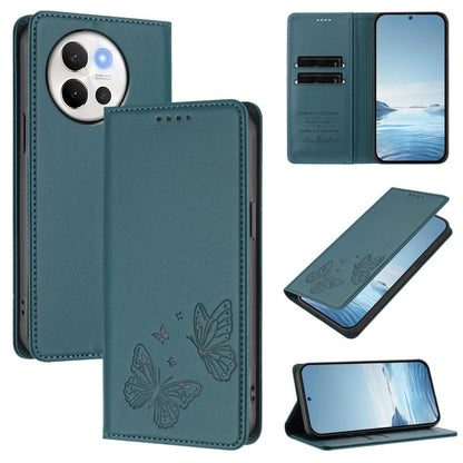 Strong Magnetic Dual Butterfly RFID Vegan Leather Phone Case, For vivo V40 Lite 5G / V30e 5G Global, For vivo iQOO Z9x