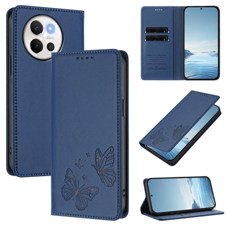 Strong Magnetic Dual Butterfly RFID Vegan Leather Phone Case, For vivo V40 Lite 5G / V30e 5G Global, For vivo iQOO Z9x