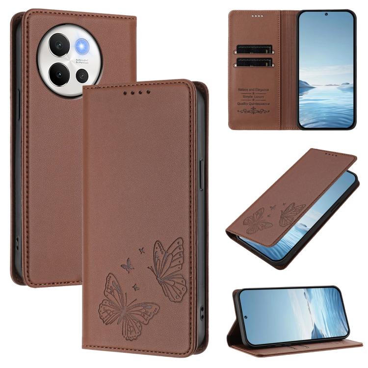 Strong Magnetic Dual Butterfly RFID Vegan Leather Phone Case, For vivo V40 Lite 5G / V30e 5G Global, For vivo iQOO Z9x
