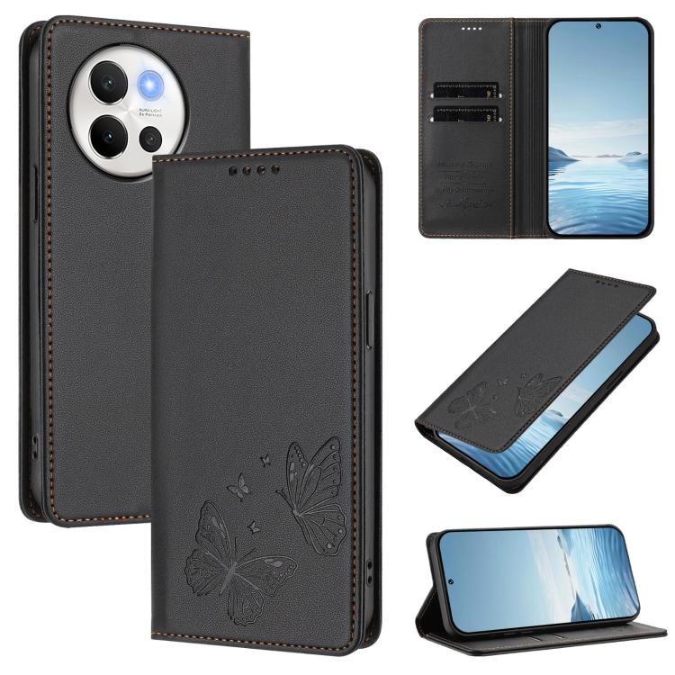 Strong Magnetic Dual Butterfly RFID Vegan Leather Phone Case, For vivo V40 Lite 5G / V30e 5G Global, For vivo iQOO Z9x