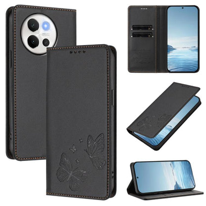 Strong Magnetic Dual Butterfly RFID Vegan Leather Phone Case, For vivo V40 Lite 5G / V30e 5G Global, For vivo iQOO Z9x