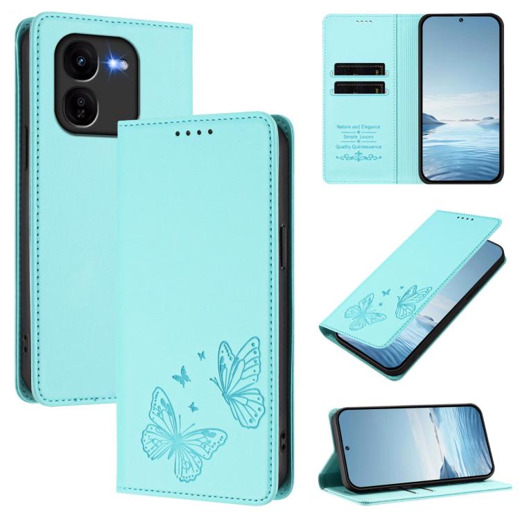 Strong Magnetic Dual Butterfly RFID Vegan Leather Phone Case, For vivo V40 Lite 5G / V30e 5G Global, For vivo iQOO Z9x