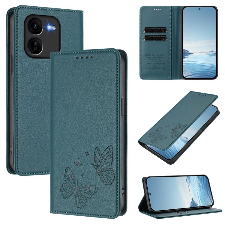 Strong Magnetic Dual Butterfly RFID Vegan Leather Phone Case, For vivo V40 Lite 5G / V30e 5G Global, For vivo iQOO Z9x