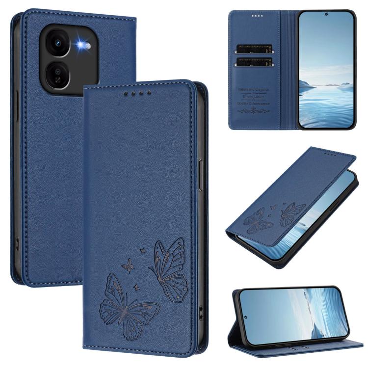 Strong Magnetic Dual Butterfly RFID Vegan Leather Phone Case, For vivo V40 Lite 5G / V30e 5G Global, For vivo iQOO Z9x