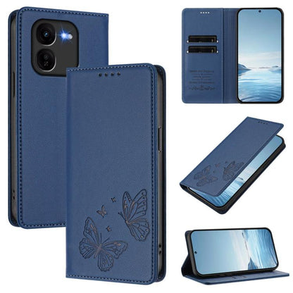 Strong Magnetic Dual Butterfly RFID Vegan Leather Phone Case, For vivo V40 Lite 5G / V30e 5G Global, For vivo iQOO Z9x