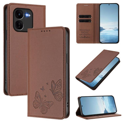 Strong Magnetic Dual Butterfly RFID Vegan Leather Phone Case, For vivo V40 Lite 5G / V30e 5G Global, For vivo iQOO Z9x