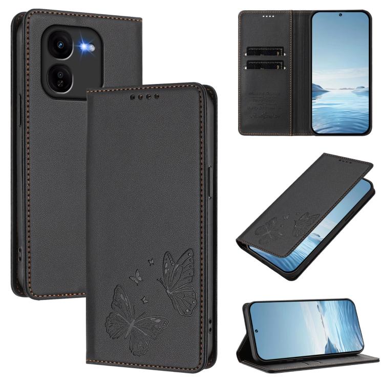 Strong Magnetic Dual Butterfly RFID Vegan Leather Phone Case, For vivo V40 Lite 5G / V30e 5G Global, For vivo iQOO Z9x