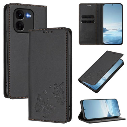 Strong Magnetic Dual Butterfly RFID Vegan Leather Phone Case, For vivo V40 Lite 5G / V30e 5G Global, For vivo iQOO Z9x