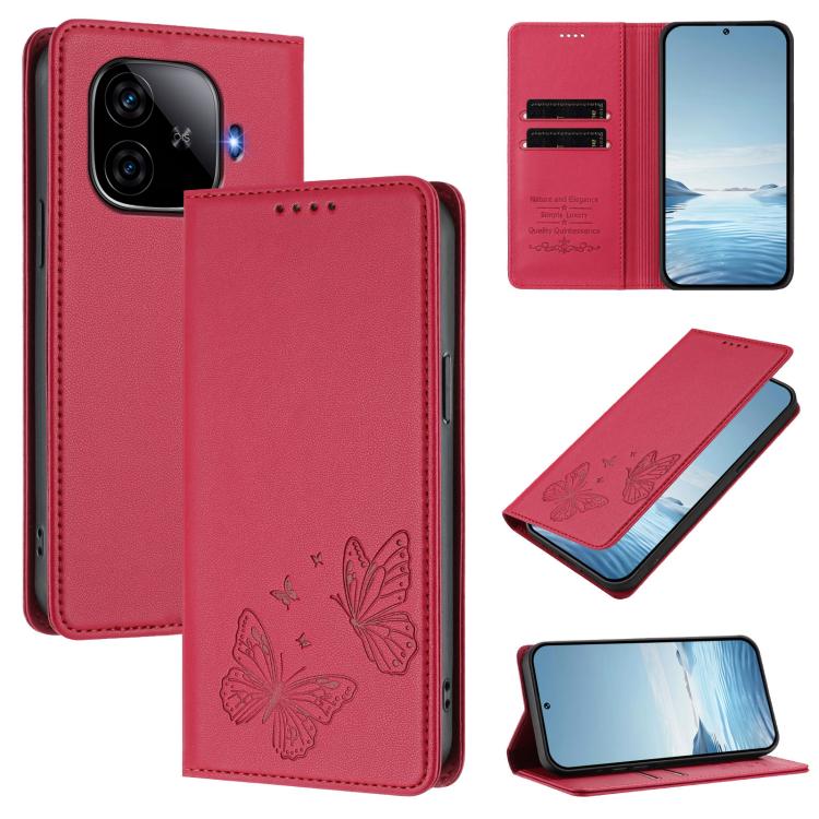 Strong Magnetic Dual Butterfly RFID Vegan Leather Phone Case, For vivo iQOO Z9 / Z9 Turbo, For vivo V29e 5G / Y200 5G / V30 Lite 5G Global