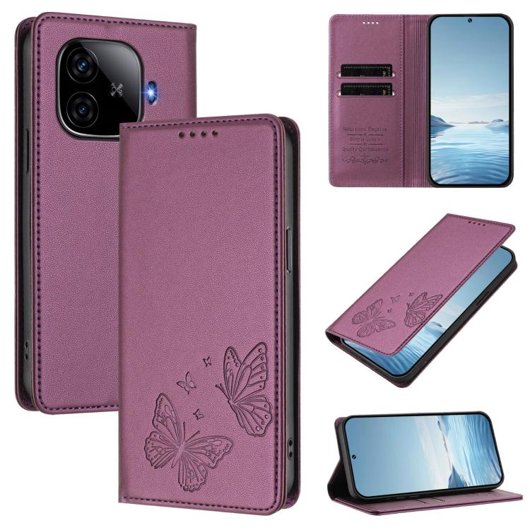 Strong Magnetic Dual Butterfly RFID Vegan Leather Phone Case, For vivo iQOO Z9 / Z9 Turbo, For vivo V29e 5G / Y200 5G / V30 Lite 5G Global