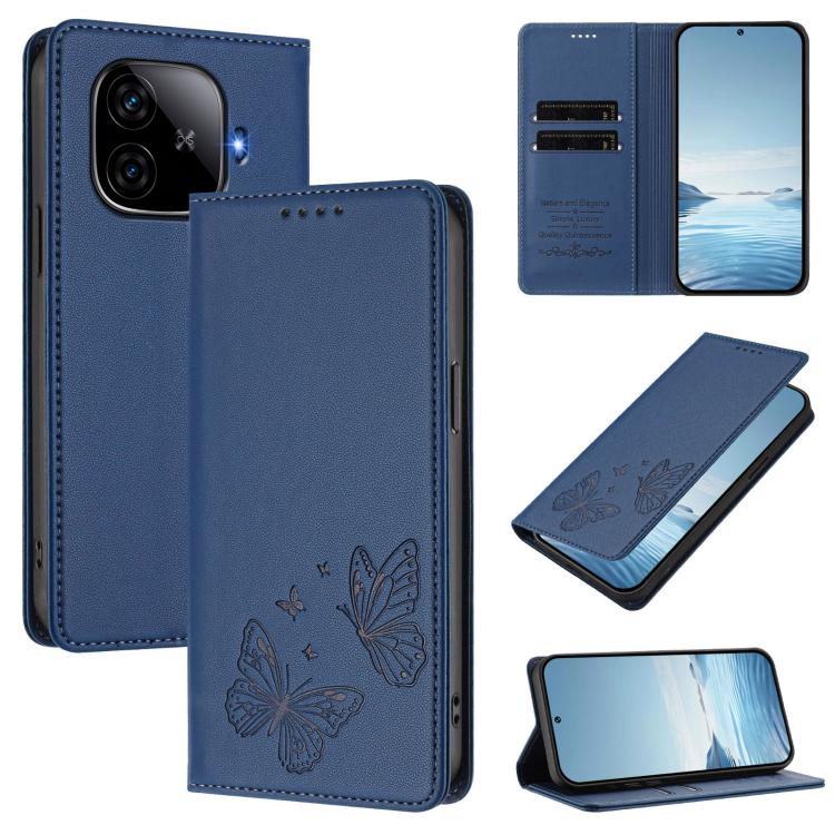 Strong Magnetic Dual Butterfly RFID Vegan Leather Phone Case, For vivo iQOO Z9 / Z9 Turbo, For vivo V29e 5G / Y200 5G / V30 Lite 5G Global