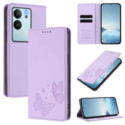 Strong Magnetic Dual Butterfly RFID Vegan Leather Phone Case, For vivo iQOO Z9 / Z9 Turbo, For vivo V29e 5G / Y200 5G / V30 Lite 5G Global