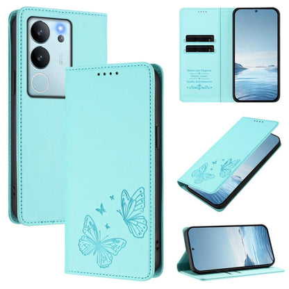Strong Magnetic Dual Butterfly RFID Vegan Leather Phone Case, For vivo iQOO Z9 / Z9 Turbo, For vivo V29e 5G / Y200 5G / V30 Lite 5G Global