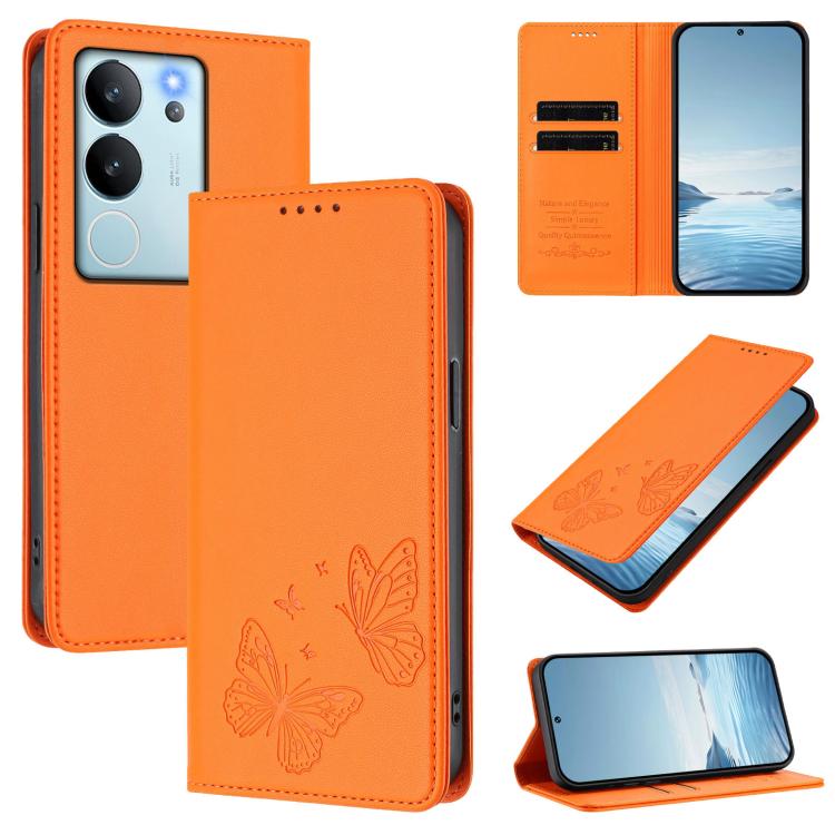 Strong Magnetic Dual Butterfly RFID Vegan Leather Phone Case, For vivo iQOO Z9 / Z9 Turbo, For vivo V29e 5G / Y200 5G / V30 Lite 5G Global
