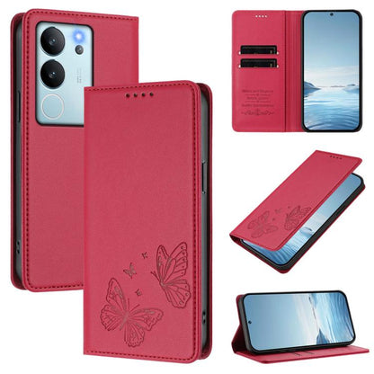 Strong Magnetic Dual Butterfly RFID Vegan Leather Phone Case, For vivo iQOO Z9 / Z9 Turbo, For vivo V29e 5G / Y200 5G / V30 Lite 5G Global