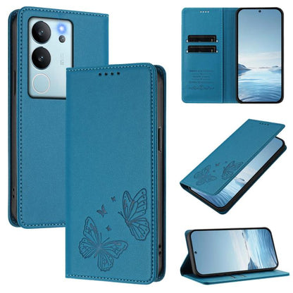 Strong Magnetic Dual Butterfly RFID Vegan Leather Phone Case, For vivo iQOO Z9 / Z9 Turbo, For vivo V29e 5G / Y200 5G / V30 Lite 5G Global
