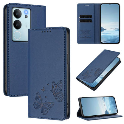 Strong Magnetic Dual Butterfly RFID Vegan Leather Phone Case, For vivo iQOO Z9 / Z9 Turbo, For vivo V29e 5G / Y200 5G / V30 Lite 5G Global