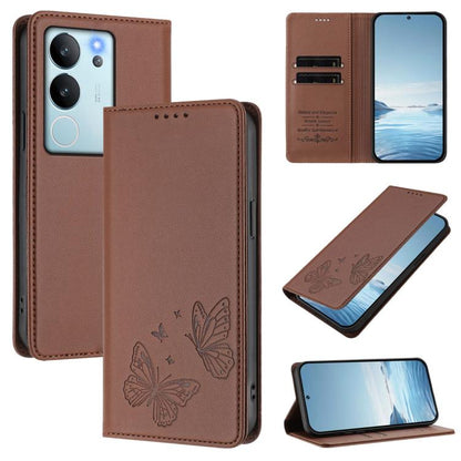 Strong Magnetic Dual Butterfly RFID Vegan Leather Phone Case, For vivo iQOO Z9 / Z9 Turbo, For vivo V29e 5G / Y200 5G / V30 Lite 5G Global