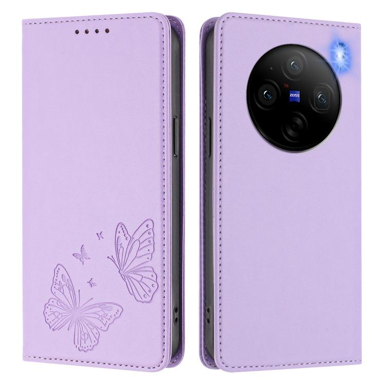 Strong Magnetic Dual Butterfly RFID Vegan Leather Phone Case, For vivo X100 5G, For vivo Y27s 4G / Y36 4G