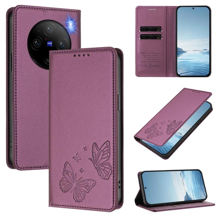 Strong Magnetic Dual Butterfly RFID Vegan Leather Phone Case, For vivo X100 5G, For vivo Y27s 4G / Y36 4G