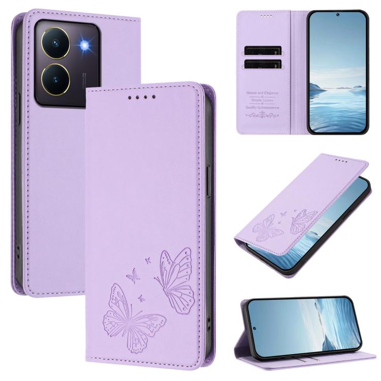 Strong Magnetic Dual Butterfly RFID Vegan Leather Phone Case, For vivo X100 5G, For vivo Y27s 4G / Y36 4G