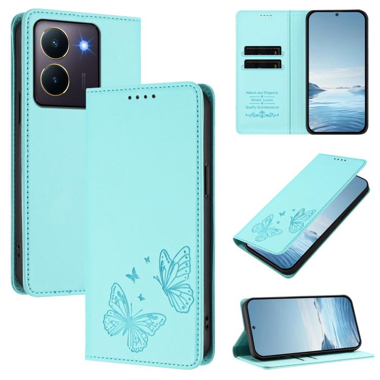 Strong Magnetic Dual Butterfly RFID Vegan Leather Phone Case, For vivo X100 5G, For vivo Y27s 4G / Y36 4G