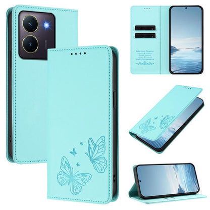 Strong Magnetic Dual Butterfly RFID Vegan Leather Phone Case, For vivo X100 5G, For vivo Y27s 4G / Y36 4G