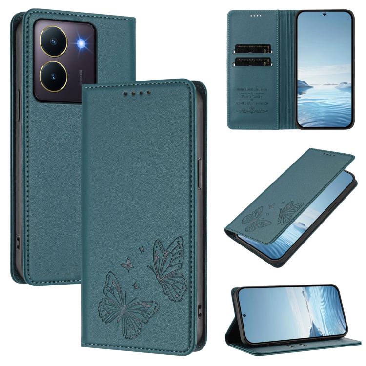 Strong Magnetic Dual Butterfly RFID Vegan Leather Phone Case, For vivo X100 5G, For vivo Y27s 4G / Y36 4G