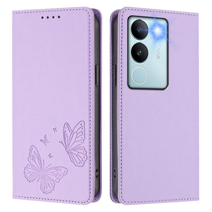 Strong Magnetic Dual Butterfly RFID Vegan Leather Phone Case, For vivo V29 / V29 Pro Global, For vivo Y17s 4G  Global / 5G India