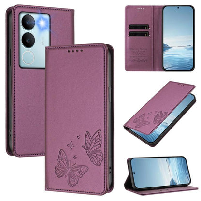 Strong Magnetic Dual Butterfly RFID Vegan Leather Phone Case, For vivo V29 / V29 Pro Global, For vivo Y17s 4G  Global / 5G India