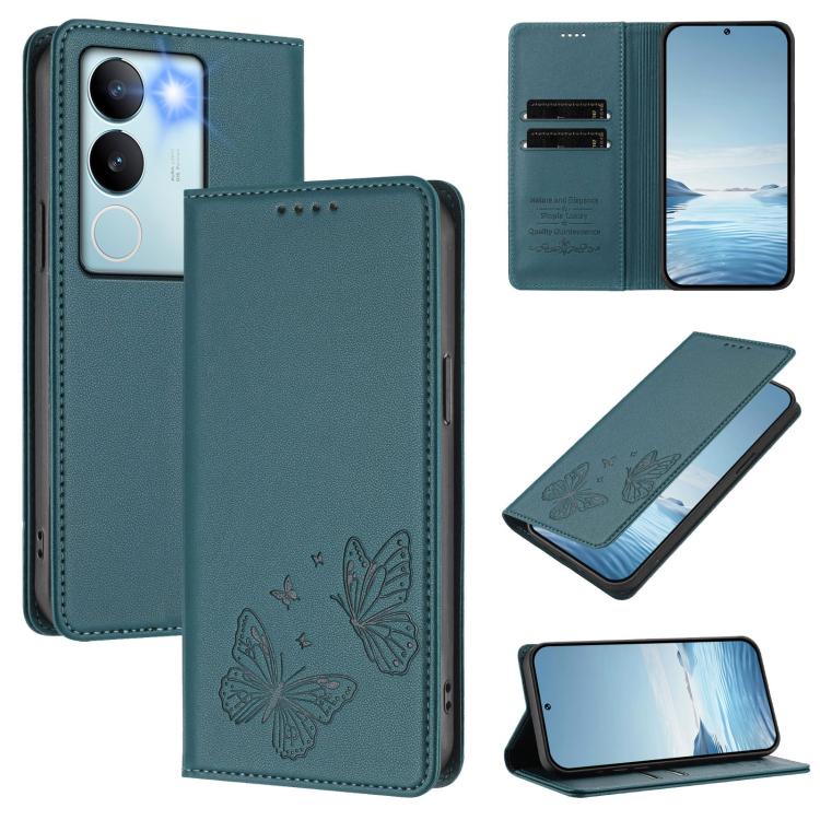 Strong Magnetic Dual Butterfly RFID Vegan Leather Phone Case, For vivo V29 / V29 Pro Global, For vivo Y17s 4G  Global / 5G India