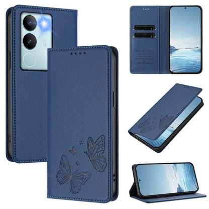 Strong Magnetic Dual Butterfly RFID Vegan Leather Phone Case, For vivo V29 / V29 Pro Global, For vivo Y17s 4G  Global / 5G India