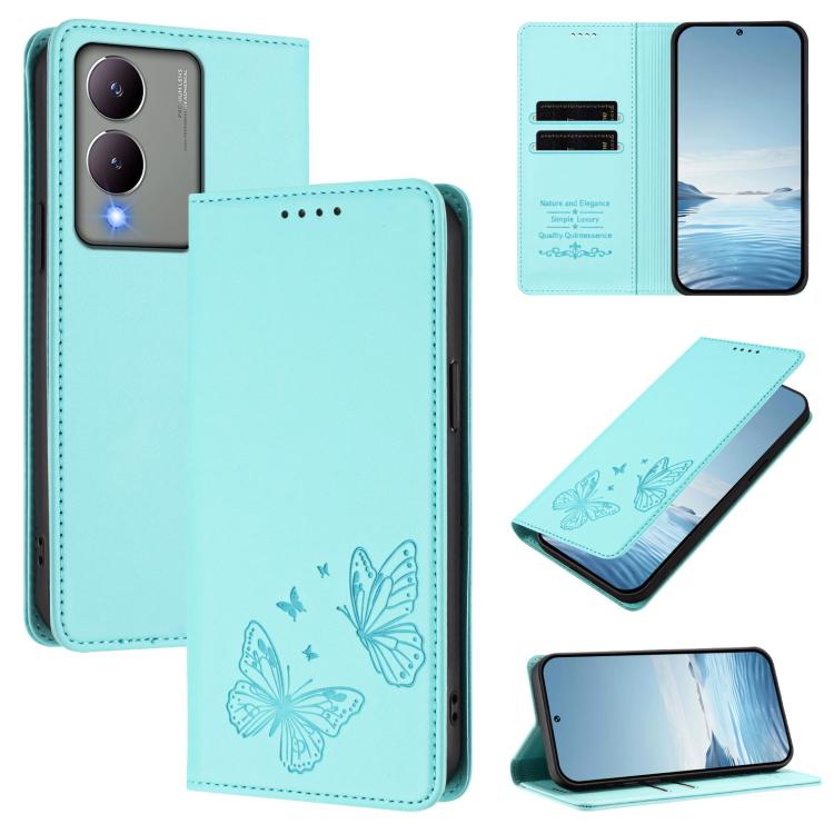 Strong Magnetic Dual Butterfly RFID Vegan Leather Phone Case, For vivo V29 / V29 Pro Global, For vivo Y17s 4G  Global / 5G India