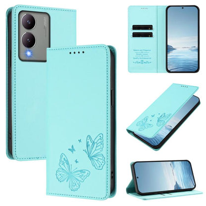 Strong Magnetic Dual Butterfly RFID Vegan Leather Phone Case, For vivo V29 / V29 Pro Global, For vivo Y17s 4G  Global / 5G India
