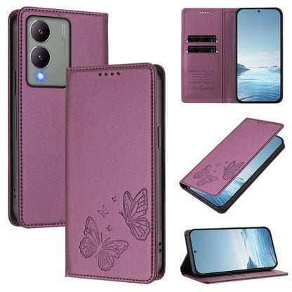 Strong Magnetic Dual Butterfly RFID Vegan Leather Phone Case, For vivo V29 / V29 Pro Global, For vivo Y17s 4G  Global / 5G India