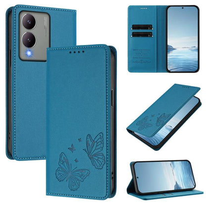 Strong Magnetic Dual Butterfly RFID Vegan Leather Phone Case, For vivo V29 / V29 Pro Global, For vivo Y17s 4G  Global / 5G India
