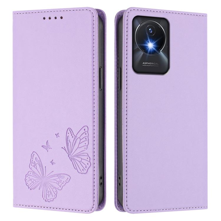 Strong Magnetic Dual Butterfly RFID Vegan Leather Phone Case, For vivo Y02a 4G / Y02 4G / Y11 / Y02t, For vivo Y78+ 5G / Y78 5G Global