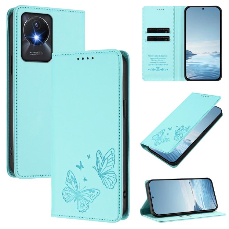 Strong Magnetic Dual Butterfly RFID Vegan Leather Phone Case, For vivo Y02a 4G / Y02 4G / Y11 / Y02t, For vivo Y78+ 5G / Y78 5G Global