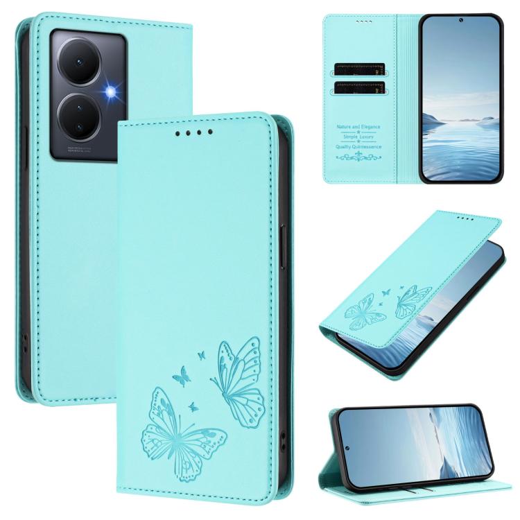 Strong Magnetic Dual Butterfly RFID Vegan Leather Phone Case, For vivo Y02a 4G / Y02 4G / Y11 / Y02t, For vivo Y78+ 5G / Y78 5G Global