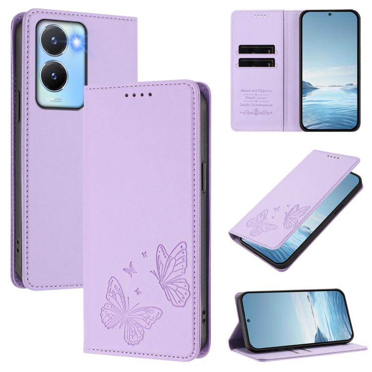 Strong Magnetic Dual Butterfly RFID Vegan Leather Phone Case, For vivo Y100 5G / Y100A 5G India, For vivo Y56 5G / Y16 4G / Y02s 4G