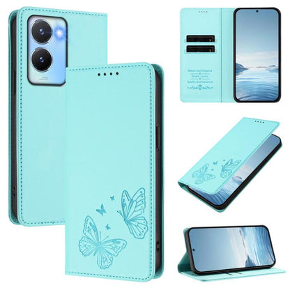 Strong Magnetic Dual Butterfly RFID Vegan Leather Phone Case, For vivo Y100 5G / Y100A 5G India, For vivo Y56 5G / Y16 4G / Y02s 4G
