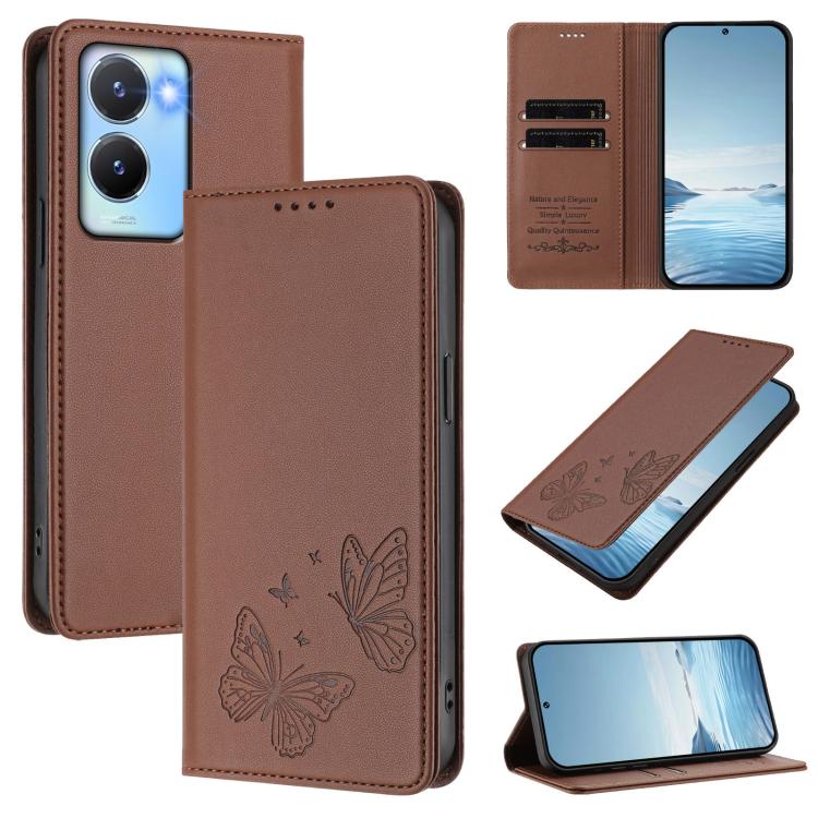 Strong Magnetic Dual Butterfly RFID Vegan Leather Phone Case, For vivo Y100 5G / Y100A 5G India, For vivo Y56 5G / Y16 4G / Y02s 4G