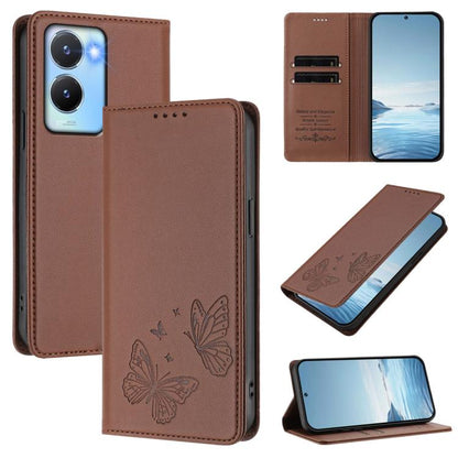 Strong Magnetic Dual Butterfly RFID Vegan Leather Phone Case, For vivo Y100 5G / Y100A 5G India, For vivo Y56 5G / Y16 4G / Y02s 4G
