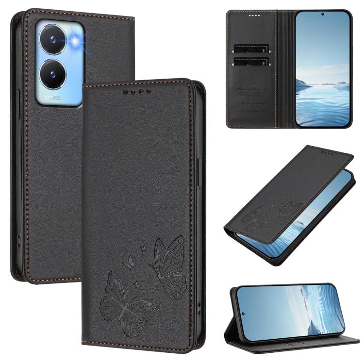 Strong Magnetic Dual Butterfly RFID Vegan Leather Phone Case, For vivo Y100 5G / Y100A 5G India, For vivo Y56 5G / Y16 4G / Y02s 4G