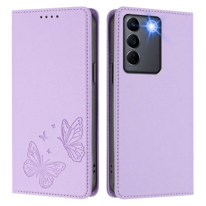 Strong Magnetic Dual Butterfly RFID Vegan Leather Phone Case, For vivo V27 / V27 Pro 5G Global, For vivo V27e 4G / T2 4G Global