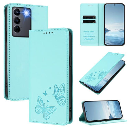 Strong Magnetic Dual Butterfly RFID Vegan Leather Phone Case, For vivo V27 / V27 Pro 5G Global, For vivo V27e 4G / T2 4G Global