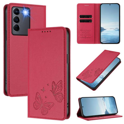 Strong Magnetic Dual Butterfly RFID Vegan Leather Phone Case, For vivo V27 / V27 Pro 5G Global, For vivo V27e 4G / T2 4G Global